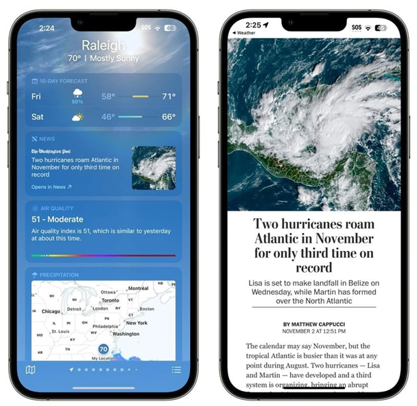 宁晋苹果14维修分享iPhone 14手机如何看天气时顺带看新闻 